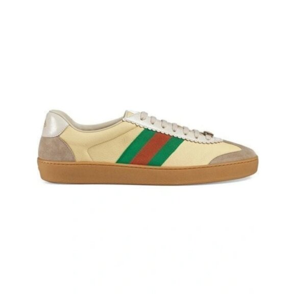 Gucci | Women's Yellow Leather Sneakers With Web G74 - Picture 1 of 16